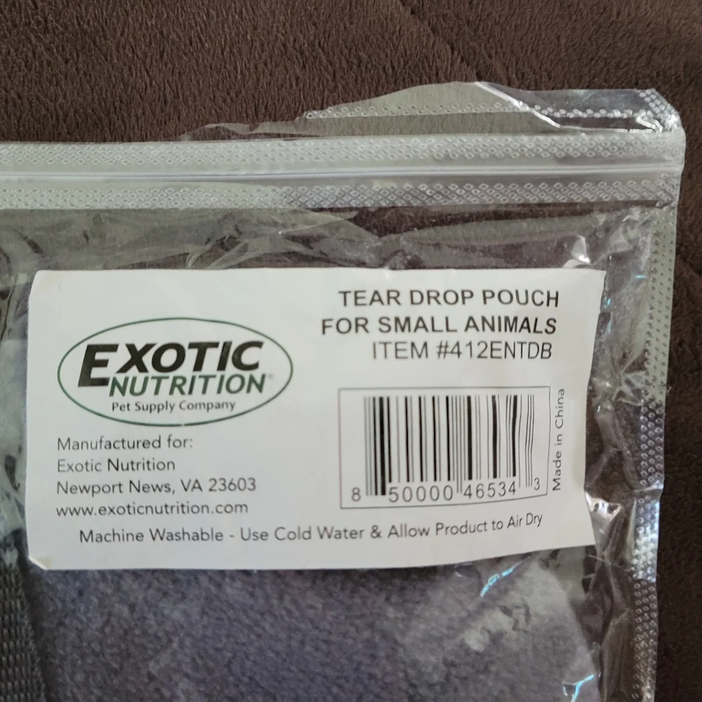 BRAND NEW Exotic Nutrition Small Animal Grey Tear Drop Carry Pouch with strap